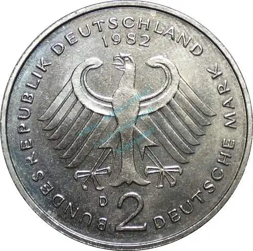 2 Mark Kursmmünze 1982 D -BRD Kurt Schuhmacher- ss-vz , J.424 -0678
