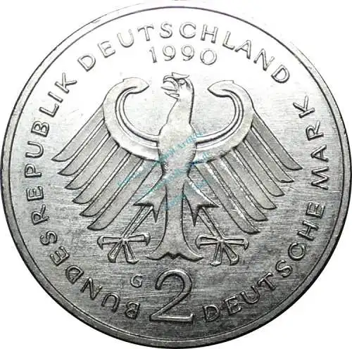 2 Mark Kursmmünze 1990 G -BRD Ludwig Erhard- ss-vz , J.445 -0679