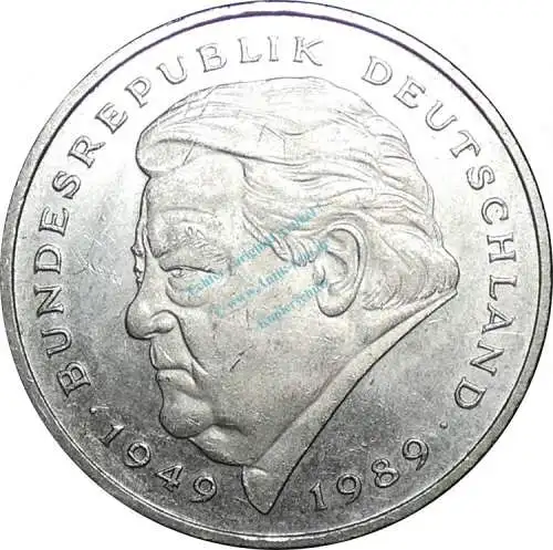 2 Mark Kursmmünze 1990 D -BRD Franz-Josef Strauß- ss-vz , J.450 -0680