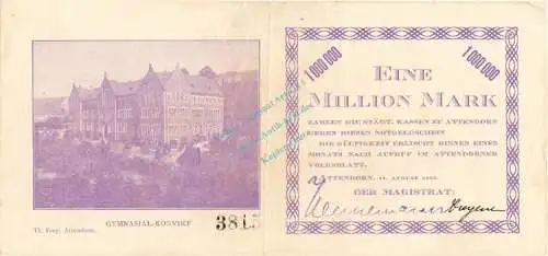 Attendorn , Banknote 1 Million Mark Schein gbr. Keller 171.a6 , Westfalen 1923 Inflation