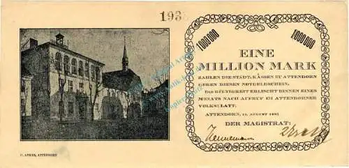Attendorn , Banknote 1 Million Mark Schein gbr. Keller 171.a4 , Westfalen 1923 Inflation