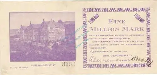 Attendorn , Banknote 1 Million Mark Schein gbr Keller 171.a6 , Westfalen 1923 Inflation