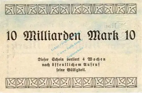 Menden , Banknote 10 Milliarden Mark --MUSTER-- unc-kfr. Keller 3516... Westfalen 1923 Inflation