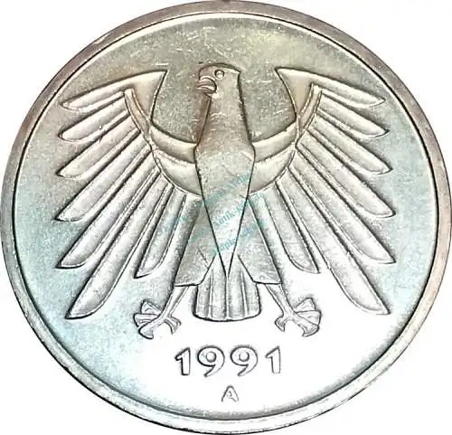 5 Mark Kursmmünze 1991 A -Bundesrepublik Deutschland- ss-vz , J.415 -0665