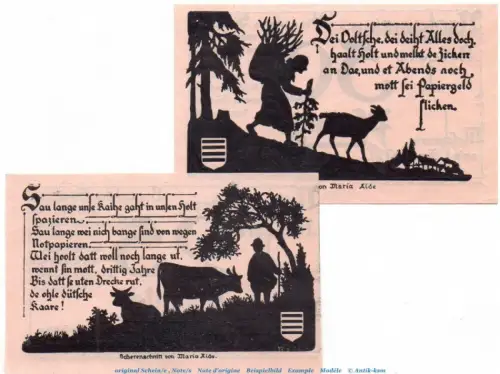 Notgeld Gemeinde Nöschenrode 980.6.a , rosa Set mit 2 Scheinen in kfr. von 1921 , Sachsen Anhalt Seriennotgeld