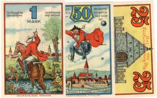 Rinteln , Notgeld Set mit 3 Scheinen unc-kfr. M-G 1125.1.b , Niedersachsen 1920 Seriennotgeld