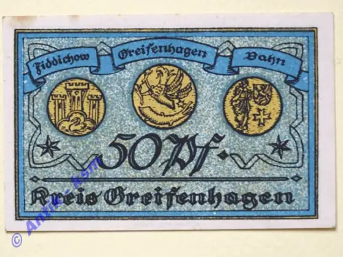 Notgeld Greifenhagen , Pommern , Einzelschein über 50 Pfennig , Mehl Grabowski 468.1 , von 1917 , Seriennotgeld