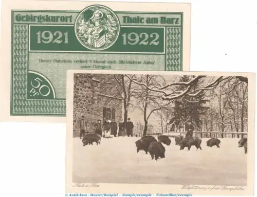 Notgeld Bodetalausgabe Thale 1320.21 , 50 Pfennig Schein Nr.12 in kfr. von 1921 , Sachsen Anhalt Seriennotgeld