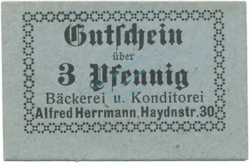 Vorlage NG  - kfr Dresden , Notgeld 3 Pfennig Schein unc-kfr. Ti.1480.20.03 , Sachsen o.D. Verkehrsausgabe