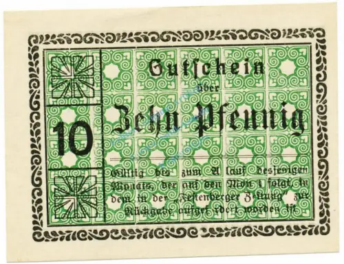 Festenberg , Notgeld 10 Pfennig Schein unc-kfr. Ti.1855.05.31 , Schlesien o.D. Verkehrsausgabe