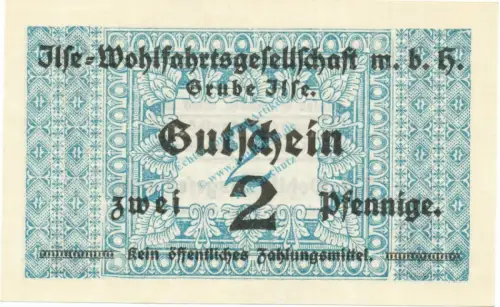 Grube Ilse , Notgeld 2 Pfennig Schein unc-kfr. Ti.2630.05.01 , Brandenburg o.D. Verkehrsausgabe