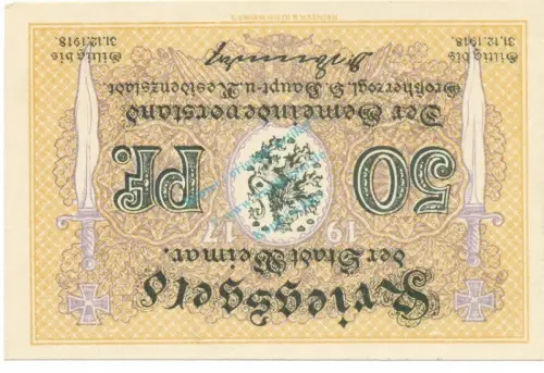 Weimar , Notgeld 50 Pfennig Schein unc-kfr. Ti.7775.15.15 , Sachsen 1917 Verkehrsausgabe