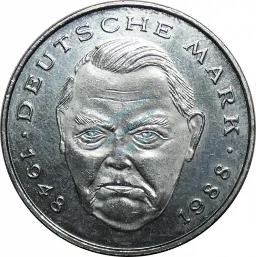 2 Mark Kursmmünze 1990 J -BRD Ludwig Erhard- ss-vz , J.445 -0683