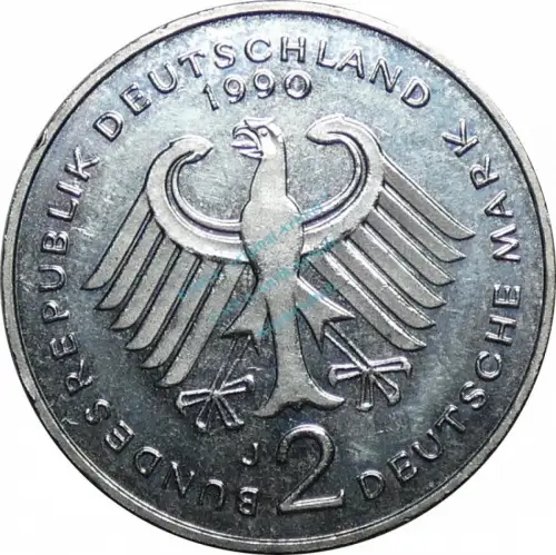 2 Mark Kursmmünze 1990 J -BRD Ludwig Erhard- ss-vz , J.445 -0683
