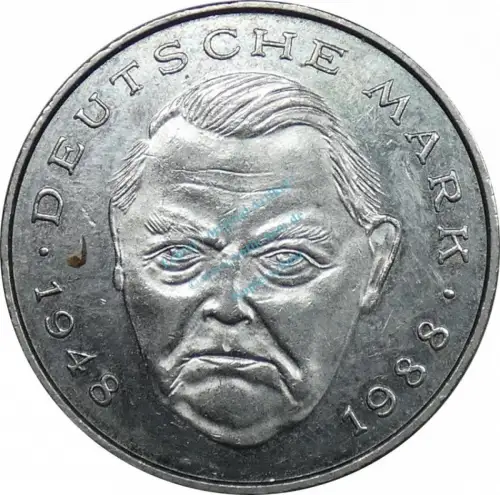 2 Mark Kursmmünze 1989 J -BRD Ludwig Erhard- ss-vz , J.445 -0683
