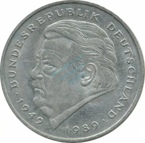 2 Mark Kursmmünze 1990 F -Franz-Josef Strauß- ss-vz , J.450 -0694