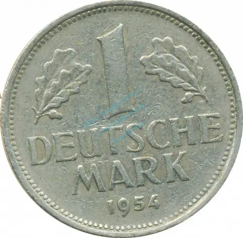 1 Mark Kursmmünze 1954 G -Bundesrepublik Deutschland- s-ss , J.385 -0712