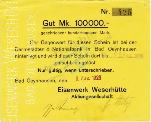 Bad Oeynhausen , Banknote 100.000 Mark Scheck L-gbr. Keller 4118... Westfalen 1923 Inflation 3580
