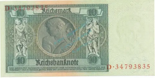 Reichsbanknote , 10 Mark Schein -E 1- in unc-kfr. DEU-183.a, Ros.173, P.180 Weimarer Republik 1929 Reichsbank