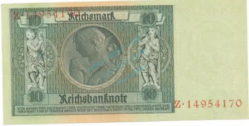 Reichsbanknote , 10 Mark Schein -F 3- in unc-kfr. DEU-183.a, Ros.173, P.180 Weimarer Republik 1929 Reichsbank