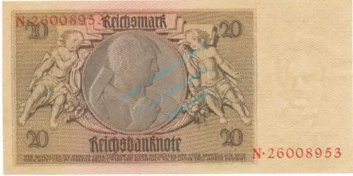 Reichsbanknote , 20 Mark Schein -Z 2- in unc-kfr. DEU-184.a, Ros.174, P.181 Weimarer Republik 1929 Reichsbank