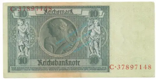 Reichsbanknote , 10 Mark Schein -E 2- L-gbr. DEU-183.b, Ros.173, P.180 Weimarer Republik 1929 Reichsbank