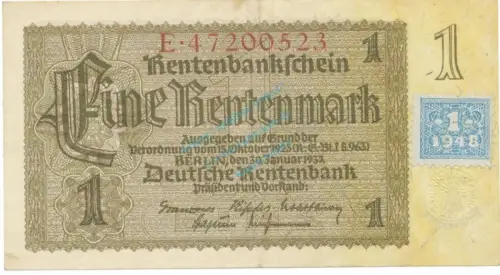Banknote , 1 Mark Schein -Kupon- gbr. SBZ-1b, Ros.330, P.1, DDR 1948 Alliierte Besatzung