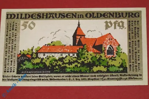 Notgeld Wildeshausen , 50 Pfennig Schein Nr 1 , Mehl Grabowski 1426.1 , von 1921 , Niedersachsen Seriennotgeld