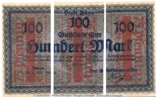 Notgeld Stadt Düren , Set mit 3 x 75 Pfennig -li-mi-re- in kfr. von 1921 , Westfalen Seriennotgeld
