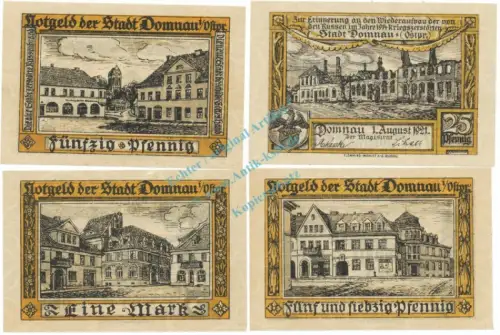 Domnau , Notgeld Set mit 4 Scheinen -v. Kreise- unc-kfr. M-G 280.2 , Ostpreussen 1921 Seriennotgeld