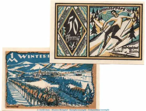 Notgeld Stadt Winterberg 1435.1-2 , Set mit 2 Scheinen in kfr. von 1921 , Westfalen Seriennotgeld