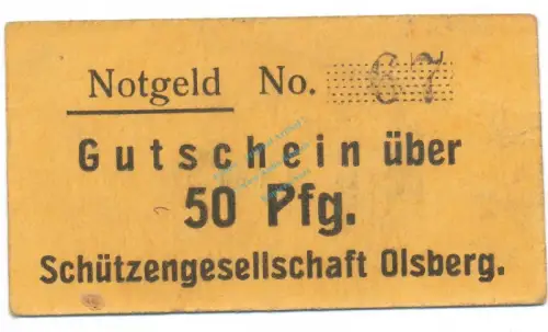 Olsberg , Notgeld 50 Pfennig Schein unc-kfr-. Tieste 5385.05.02 , Westfalen o.D. Verkehrsausgabe