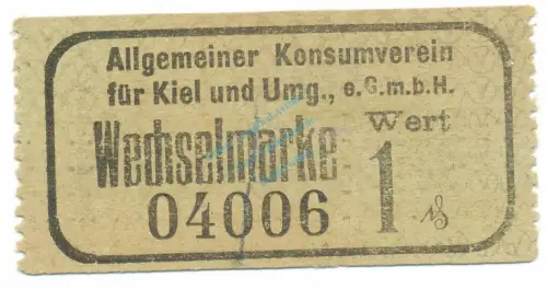 Kiel , Notgeld 1 Pfennig Schein unc-kfr. Tieste 3470.05.15 , Schleswig o.D. Verkehrsausgabe