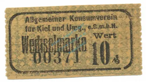 Kiel , Notgeld 10 Pfennig Schein unc-kfr. Tieste 3470.05.12 , Schleswig o.D. Verkehrsausgabe