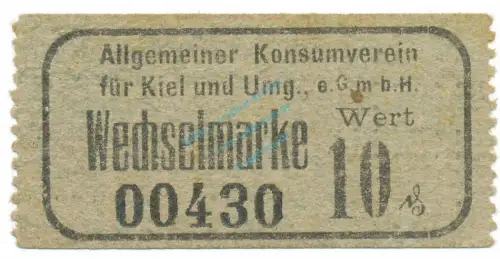 Kiel , Notgeld 10 Pfennig Schein unc-kfr.E Tieste 3470.05.04 , Schleswig o.D. Verkehrsausgabe