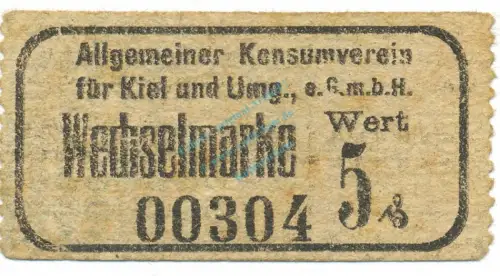 Kiel , Notgeld 5 Pfennig Schein unc-kfr.E Tieste 3470.05.03 , Schleswig o.D. Verkehrsausgabe