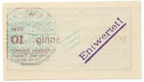 Gladbeck , Notgeld 10 Pfennig Schein unc-kfr.E Tieste 2240.05.01 , Westfalen 1917 Verkehrsausgabe