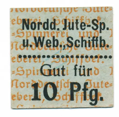 Schiffbek , Notgeld 10 Pfennig Schein unc-kfr. Tieste 6495.05.6 , Schleswig o.D. Verkehrsausgabe