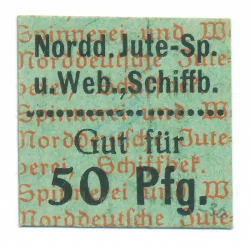 Schiffbek , Notgeld 50 Pfennig Schein unc-kfr. Tieste 6495.05.08 , Schleswig o.D. Verkehrsausgabe