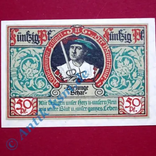Notgeld Rothenburg , Einzelschein über 50 Pfennig rot die junge Schar , Mehl Grabowski 1142.3 , von 1921 , Bayern Seriennotgeld