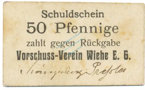 Wiehe , Notgeld 50 Pfennig Schein F-kfr. Diessner 427.b , Sachsen o.D. Notgeld 1914-15