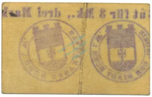 Buer , Notgeld 3 Mark Schein gbr. Diessner 56.6.b , Westfalen o.D. Notgeld 1914-15