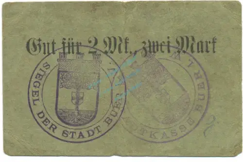 Buer , Notgeld 2 Mark Schein gbr. Diessner 56.1.b , Westfalen o.D. Notgeld 1914-15