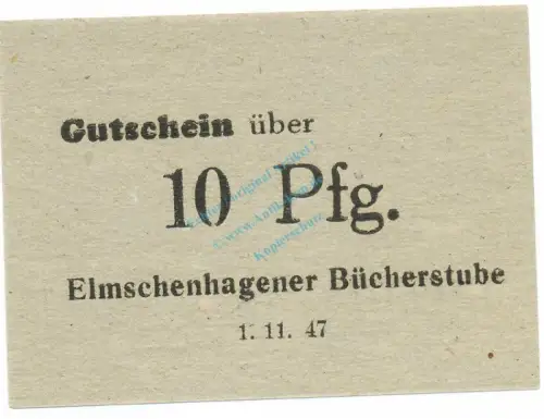 Elmschenhagen , Notgeld 10 Pfennig Schein unc-kfr. Schleswig 1947 Notgeld 1945-48