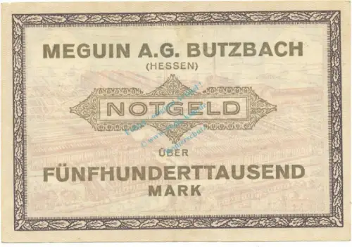 Butzbach , Banknote 1 halbe Million Mark Schein L-gbr. Keller 702.b , Hessen 1923 Inflation