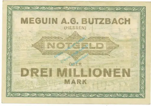 Butzbach , Banknote 3 Millionen Mark Schein L-gbr. Keller 702.b , Hessen 1923 Inflation