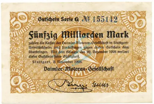 Stuttgart , Banknote 50 Milliarden Mark gbr. Keller 4923.d , Württemberg 1923 Inflation