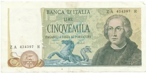 Banknote Italien , 5.000 Lire Schein 1971-77, WPM.102 -Columbus- gbr. -0335