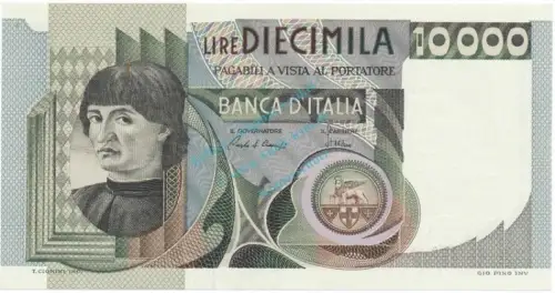 Banknote Italien , 10.000 Lire Schein unc-kfr. 1976-84, WPM.106 -Mann li.- 0336