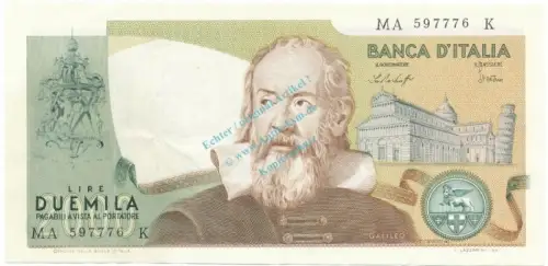 Banknote Italien , 2.000 Lire Schein L-gbr. 1973-76, WPM.103 -Galileo- 0337